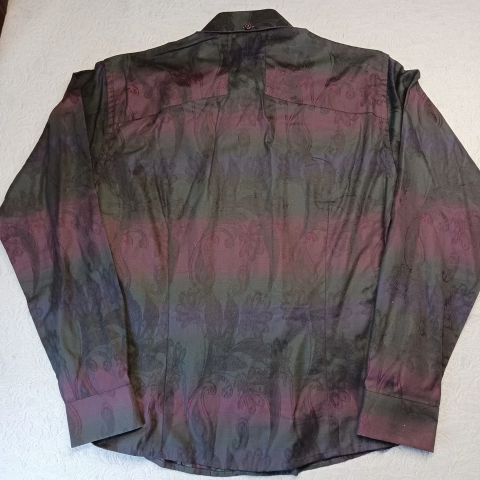 BOGOSSE Dress Shirt Men's 100% Cotton Paisley Long Sleeve Shirt Sz 2 Small - Image 3 of 4