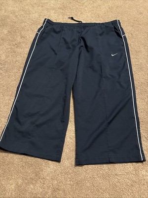 Vintage Nike Blue Large Wide Leg Capri Pants Pockets Indonesia White Piping