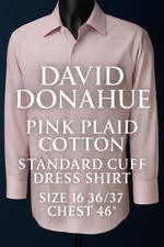 David Donahue Pink Plaid Cotton Standard Cuff Dress Shirt 16 36/37 Chest 46"