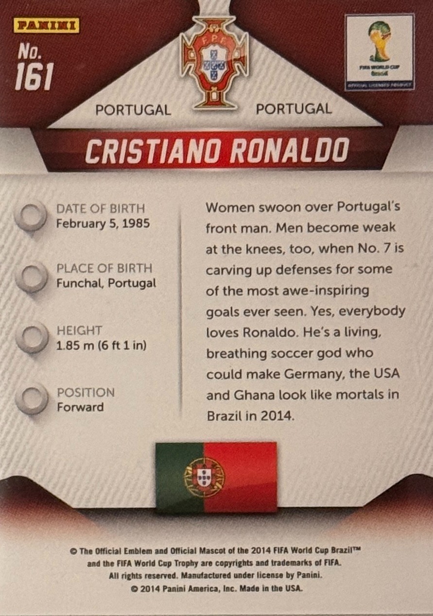 2014 Panini Prizm World Cup Signed Cristiano Ronaldo #161 Portugal Beckett BAS view 4