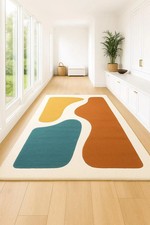 Black Light Beige Abstract Rug, Hand Tufted New Zealand Wool Area Rug