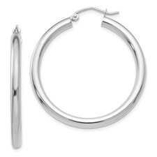 14k White Gold Hoop Earrings Women Lightweight High Polish Round Hinged Classic
