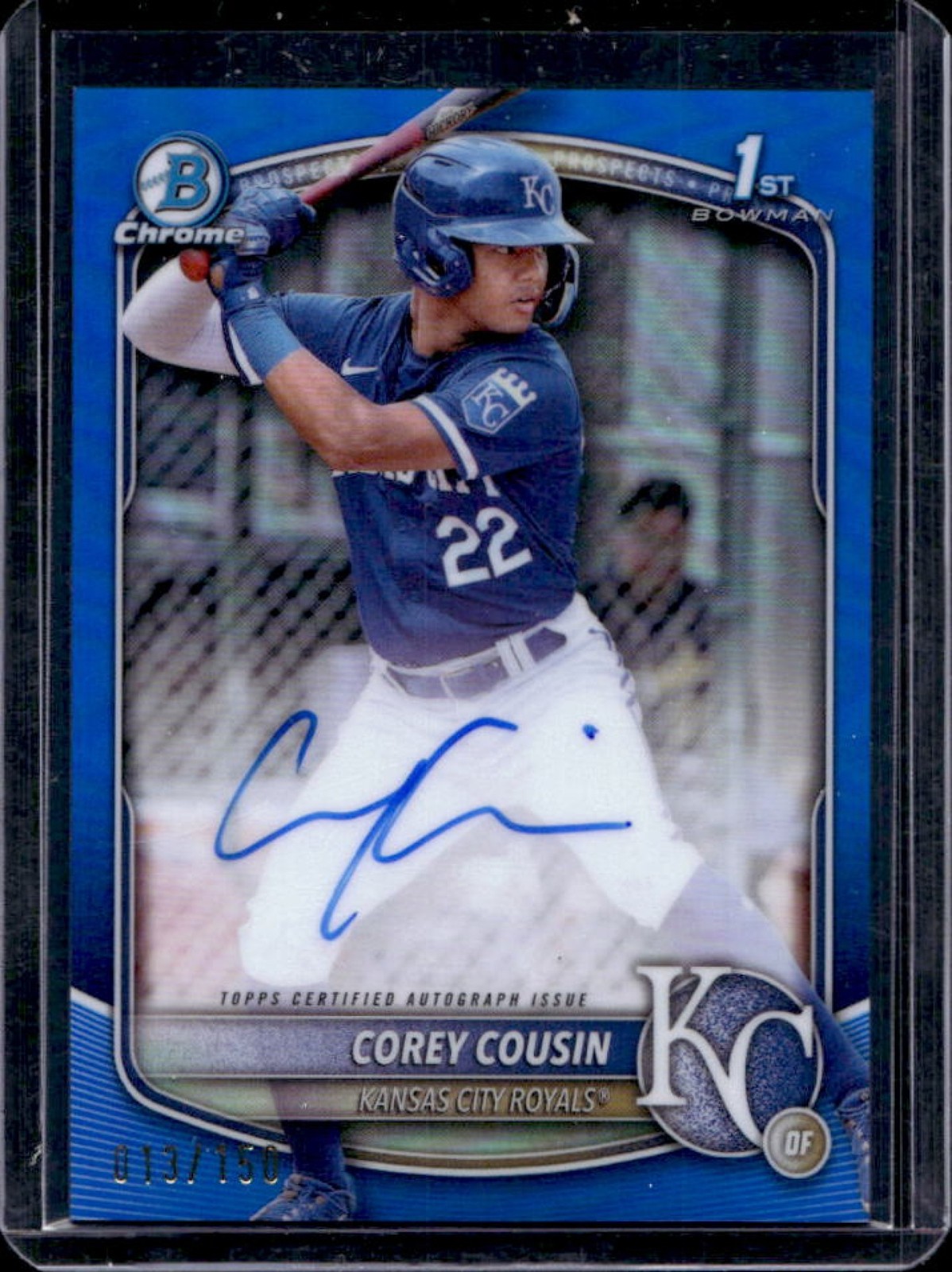 2025 Bowman Chrome Corey Cousin Auto Blue Refractor 1st Prospect #13/150 Royals