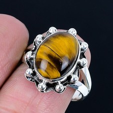 Fantastic Tiger Eye Gemstone 925 Sterling Silver Jewelry Ring Size 8