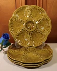 Antique French Majolica Oyster Plate Green Gien Set of 4 c1920 -Ships DDP to US