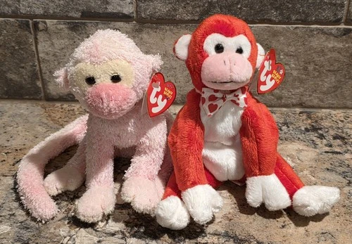 Vintage TY Beanie Babies POET & VALENTINE Monkeys Valentine's Day Plush