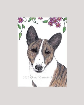 ACEO Print Dark Brindle Basenji Dog Pet Portrait Illustration by Cheryl Andrade