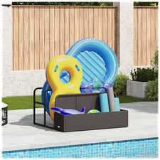 Poolside Float Storage Black 110x100x57 cm PE Rattan Powder-Coated Steel Outdoor