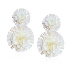 Raffia Flower Earrings Raffia Straw Wrapped Hot Pink Flower Drop Dangle Ear - 09