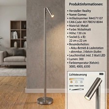 Akku-Stehleuchte 3W LED Nickel Standlampe Ladestation warm-kaltweiß Touchdimmer