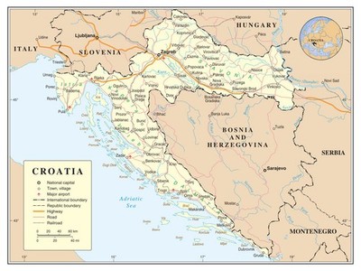 Croatia Political Administrative Province Road Highway Rail City Country Map