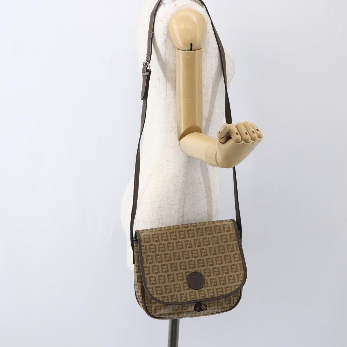 FENDI Zucchino Canvas Shoulder Bag Coated Canvas Beige Silver Auth 169510 thumbnail 19