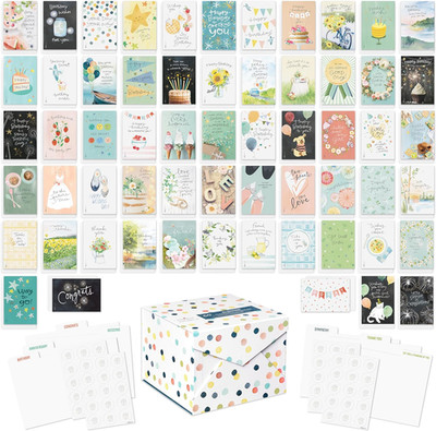 60-Count All Occasion Greeting Card Assortment with Storage Box, Dividers, Envel