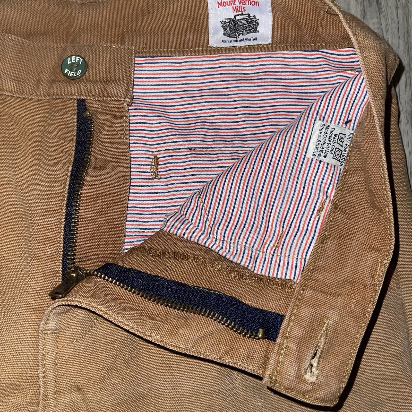 Left Field Pants Mens 30x29 Khaki Mount Vernon Mills Duck Canvas Twill Work USA