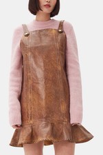 Ganni Brown Foil Denim Mini Dress NWT