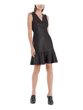 NATORI Womens Hem Lined Sleeveless V Neck Short Evening Fit + Flare Dress