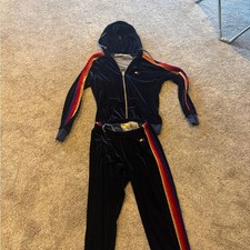 Aviator Nation Blue Velvet Track Jacket Joggers with Rainbow Stripe