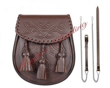 Scottish Kilt Sporran Celtic Embossed Semi Dress kilts Pouch with Chain Strap
