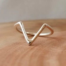 Dainty Sterling Silver V Ring: Minimalist Chevron Stacking Ring All Size R368