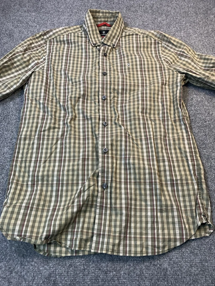 Camisa Victorinox Para Hombre Pequeña A Cuadros Manga Larga Verde Abotonada Informal Foto 4 de 4