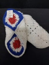 Hand Made Knit Slippers Red, White, And Blue 9 Inch Beautiful