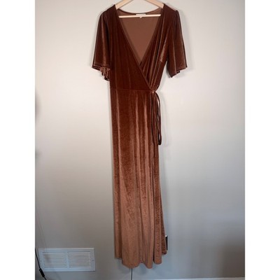 brown velvet dress for wedding Rust Brown Velvet Wrap Dress: long sleeve and floor-length, Christmas or Holiday Parties, Fall, Winter Weddings & Special Occasions Gown