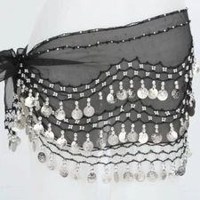 Sliver Coin Beaded Belly Dance Hip Scarf Tassel Waist Chain Dancewear Halloween