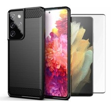 For Samsung Galaxy S21 Series Case Carbon Fibre Cover & Glass Screen Protector