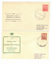 NEW ZEALAND 1949/54 WELLINGTON SHOW & AVONSIDE POST OFFICE Covers (2)