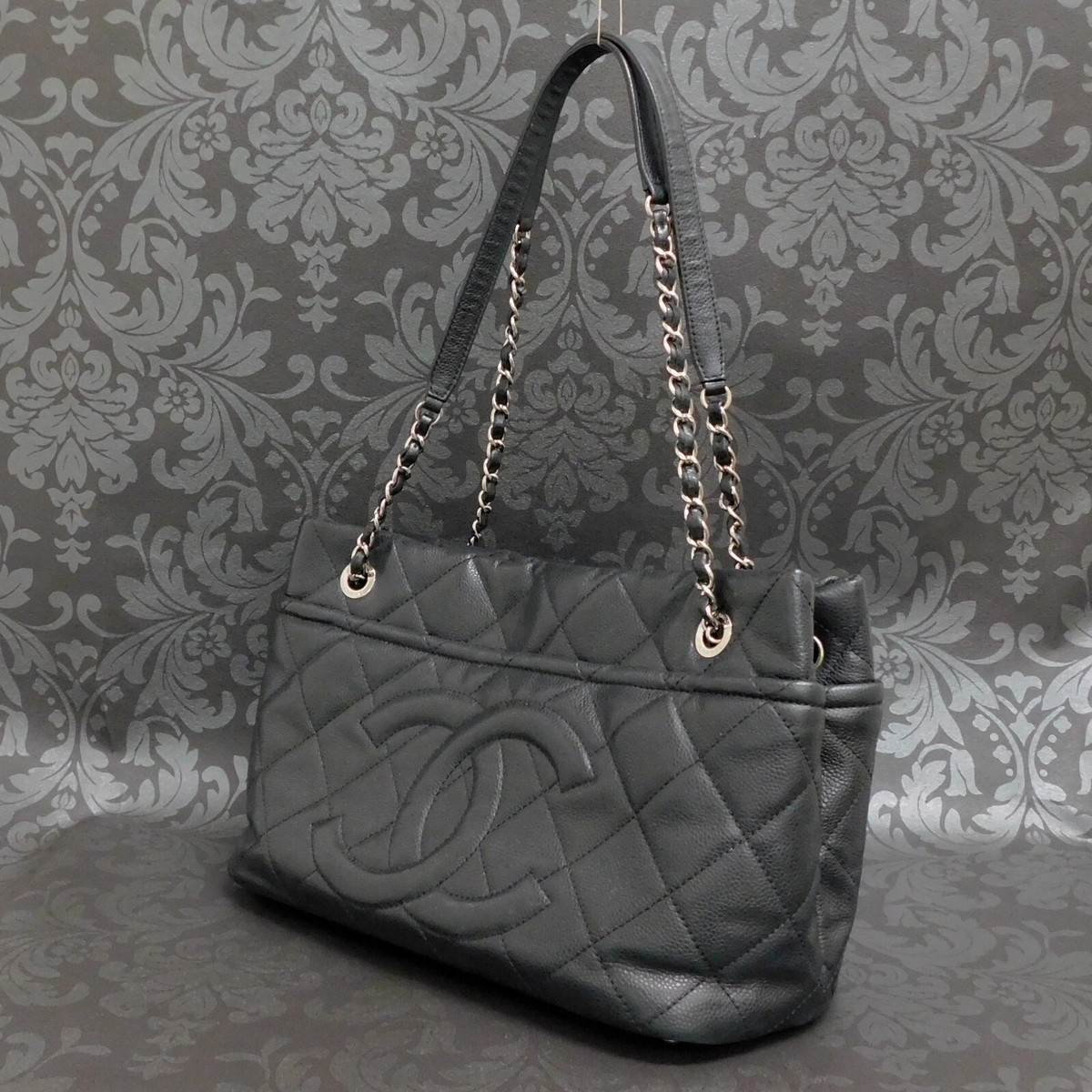 CHANEL Matelasse Leather Quilted Black Chain Shoulder Bag #2747 