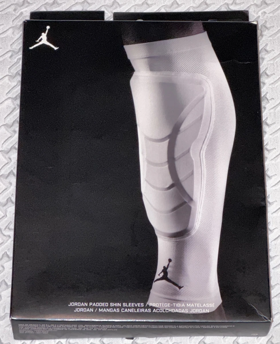 NIKE Jordan Compression Padded WHITE Basketball Shin Sleeve Set Pair Mens S  / M