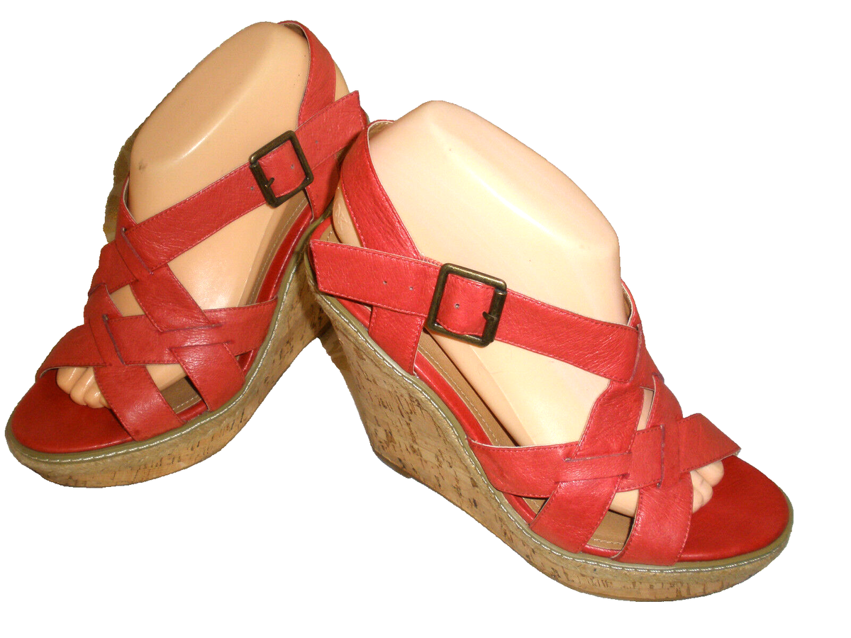 STEVE MADDEN RED LEATHER STRAPPY CORK PLATFORM ESPADRILLE SANDAL  MALENA