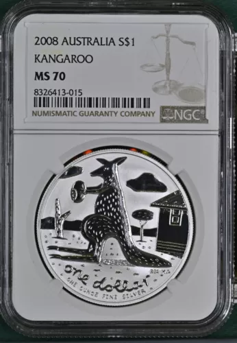 2008 Australia Kangaroo Frosted 1 oz Silver Coin - NGC MS70