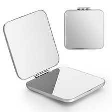 Compact Mirror Metal Pocket Makeup Mirror Double-Sided Silver Square