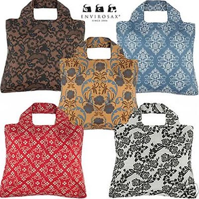 Envirosax Designer Reusable Foldaway Eco Shopping Bag Rosa Range Lace Blue Tan