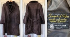 VTG 70s SAWYER ENGLAND MEN'S DARK BROWN SHEARLING SHEEPSKIN LEATHER JACKET COAT