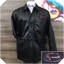 VINTAGE FACONNABLE Mens Leather Jacket Size XL Lambskin Full Zip Quilted Coat