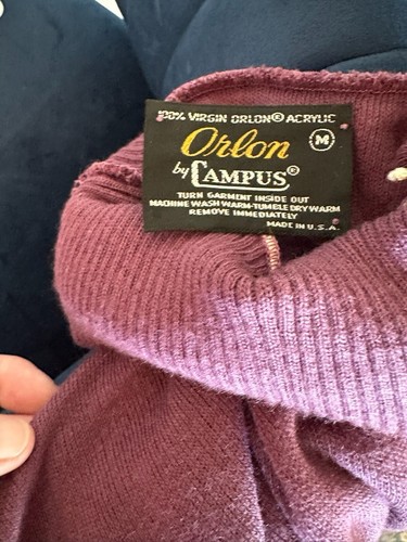 Vintage Orlon Campus Plum Purple Turtleneck Orlon Acrylic Sweater Womens Medium - Picture 5 of 8