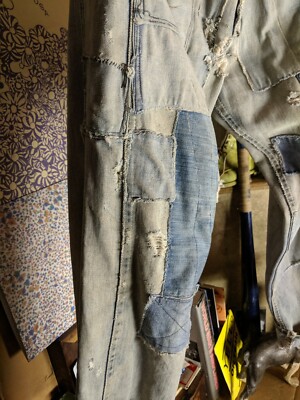 1940s LEE JEANS, UNION MADE, PATCHED, FADED, Denim, Repaired