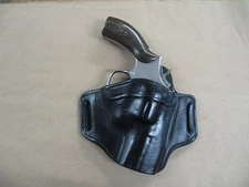 Ruger GP100 Revolver 3" Barrel Leather 2 Slot Pancake Belt Holster CCW BLACK RH