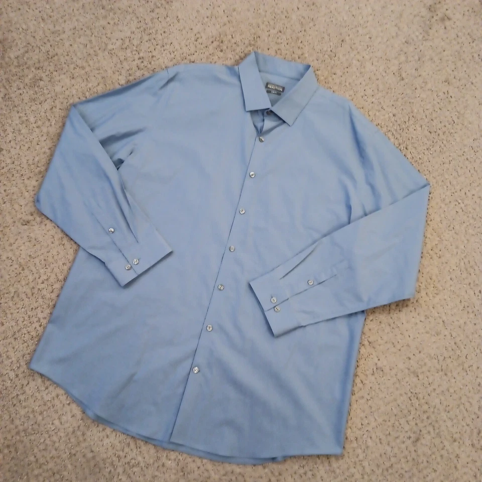 Camisa Kenneth Cole Reaction Para Hombres 18 Delgada Azul Lunares Manga Larga Abotonada Foto 2 de 4