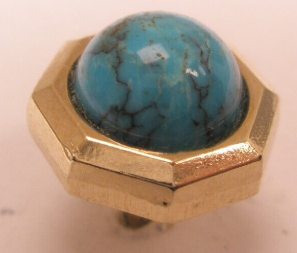 Genuine Turquoise Cabochon Octagon Design Quality Vintage Tie Tack Lapel Pin s80
