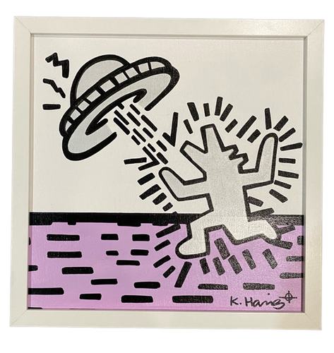Keith Haring Graffiti Art Modern Pop Art Rare UFO Painting (1990)