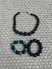 Women's Black Bead Necklace & Bracelet Set Of 3