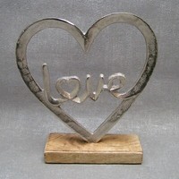 Gilde Deko Herz Love Herzen Skulptur Silber Alu Mango Holz