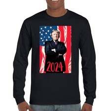 Donald Trump 2024 American Flag Pose Long Sleeve T-shirt President 45 47 MAGA