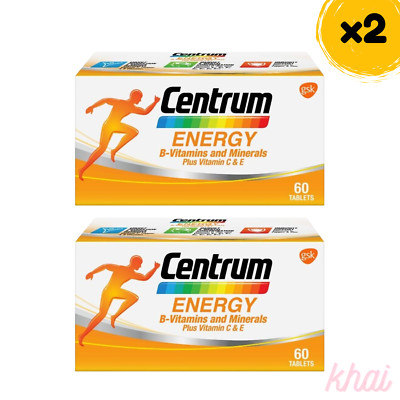 2x Centrum Energy B-Vitamins and Minerals + Vitamin C & E 60's Free Shipping