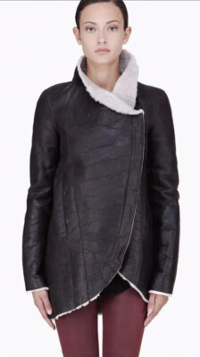 HELMUT LANG $2,195  Weathered Brown Lamb Shearling Jacket Coat Sz P or XS