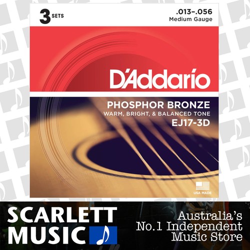 D'Addario EJ173D 1356 Phos. Bronze Acoustic Guitar Strings *SET OF 3