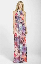Eliza J Print Chiffon Maxi Dress Sz 14 Multi